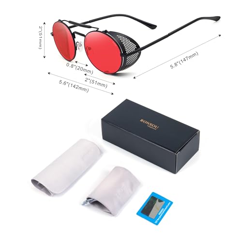 Image of RONSOU Steampunk Style Round Vintage Polarized Sunglasses Retro Eyewear UV400 Protection Matel Frame