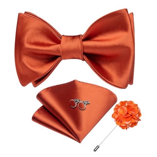 Image of DiBanGu Solid Color Bow Ties for Men Formal Satin Self Tied Bowtie with Lapel Pin Pocket Square Cufflinks for Wedding Party