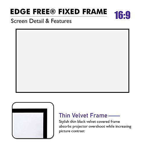 Image of Akia Screens 100 Inch Edge Free Fixed Frame Projector Screen 16:9 - CineWhite UHD-B 1.3 Gain - 8K 4K Ultra HD 3D Ready - Indoor Home Theater Wall Mount Screen AK-NB100H1