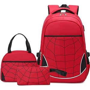 Boys School Backpack for Boys Backpack with Lunch Box Anime Backpack School Bag Bookbag Backpack Set for Boy Girls (Red)