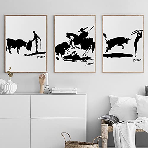 Art mural abstrait humain et taureau lot de 3 toiles modernes 50x70 cm sans cadre