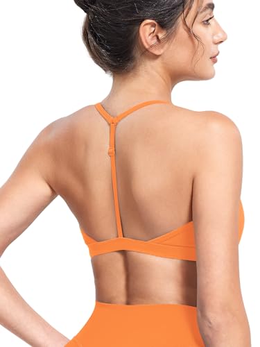 Image of YEOREO CoreFlex Sports Bras for Women Strappy Padded Halter Open Back Light Impact Deep V Neck Yoga Workout Gym Tops