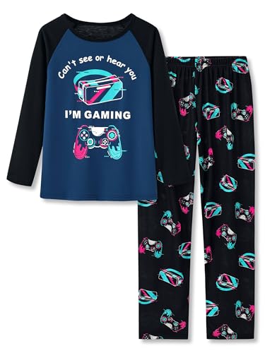 Image of Tebbis Boys Comfy Trendy Print Long Sleeve & Pants Pajama Set Sizes 6-18 | Lightweight Breathable Fabric, 2-Piece PJs, Trendy Printed Jammies for Little & Big Boys, Ideal for Lounging and Sleeping