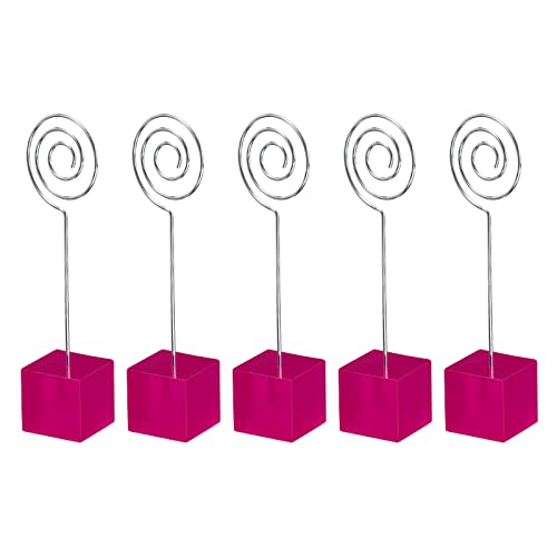 PATIKIL Resin Cube Base Picture Card Holder, 5 Pack Circle Shape Metal Clip Wire Clip Note Table Stand Holder for Party Meeting Wedding Displaying, Pink
