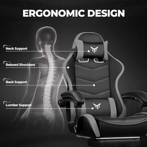 Image of GTPLAYER Gaming Chair High Back Computer Chairs with Foot Rest for Adults, Ergonomic Height Adjustable Recliner Chair 300lbs with Linkage Armrest and Lumbar Support for Home Office, Grey