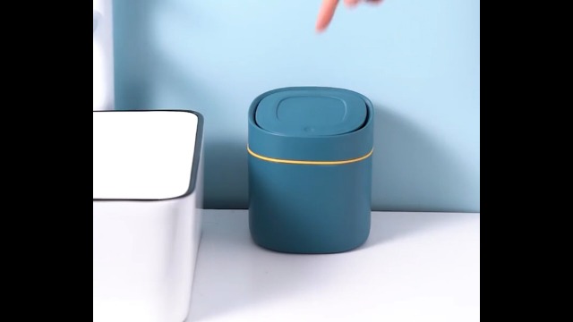 Image of Soddeph Plastic Mini Trash Can with Lid,Small Desktop Waste Bin for Bathroom, Office, or Kitchen,Pop-Up Countertop Wastebasket for Counter, Vanity, or Coffee Table (Blue)