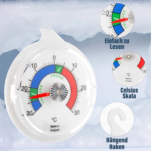Doppelpack Kühlschrankthermometer Zifferblatt Kühlschrank Thermometer, 65 mm Zifferblatt Kühlschrank Gefrierschrank Thermometer mit farbigen Zonen
