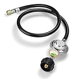 WADEO 2FT Propane Regulator Hose with Propane Tank Gauge, LP Gas Regulator for Most QCC1 Hose and...