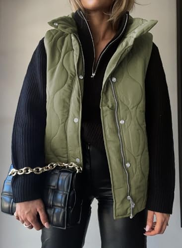 EVALESS Cropped Puffer Vest Women Lightweight Quilted Stand Collar Sleeveless Jackets Fall Winter 2025 Button Zip Up Coat2