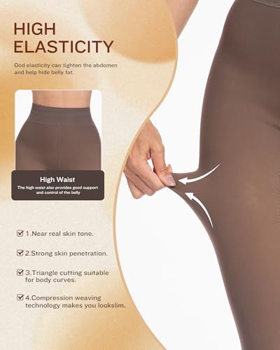 Image of CHRLEISURE Women's Fleece Lined Tights - Fake Sheer Warm Pantyhose Thick Winter Leggings