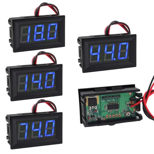 5 Pack DC 5-120V Digital Mini Voltmeter,2 Wire 0.56 in Blue LED Display