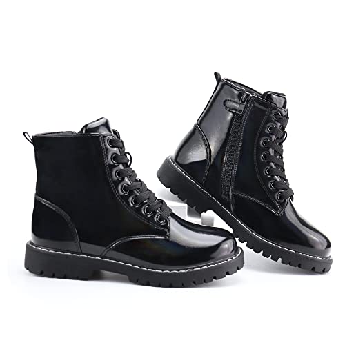 Firelli Kids Ankle Boots Boys Girls Side Zipper Lace Up Work Boots Combat Boots (8 Us,Black) #TOP5
