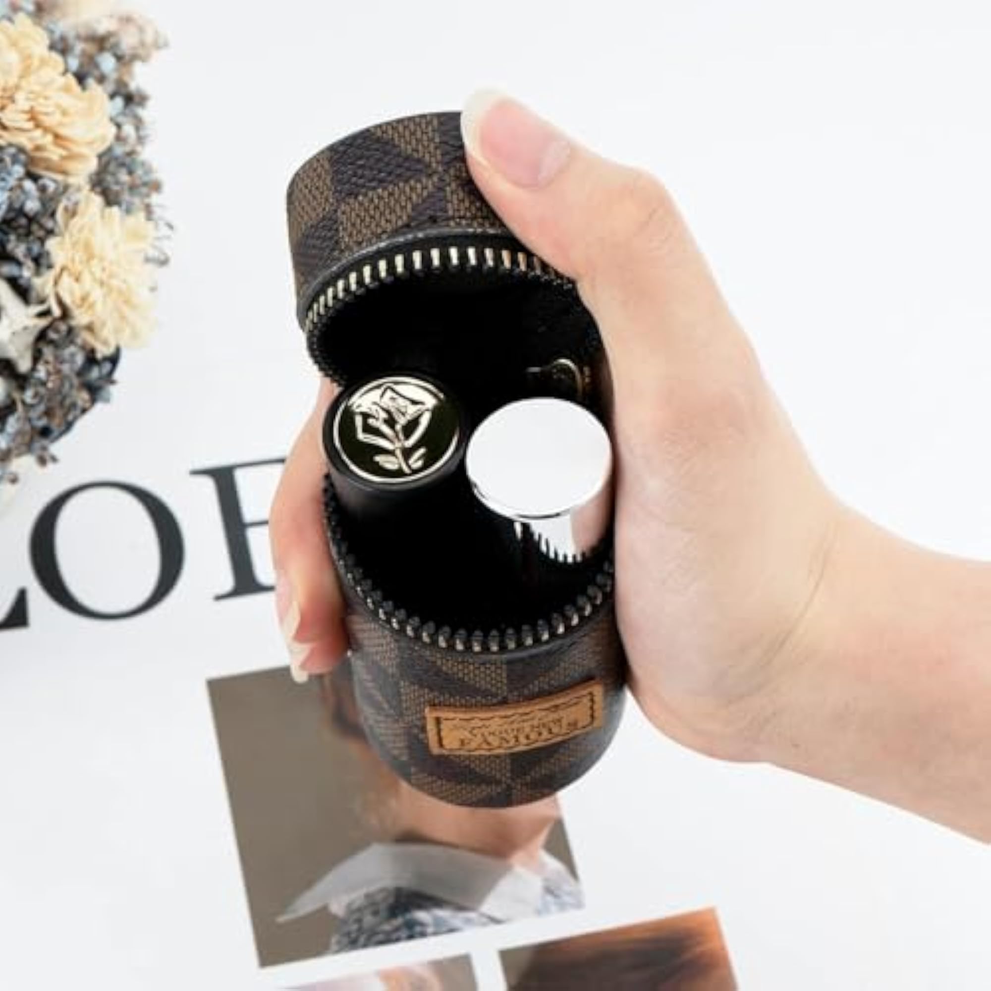 Leather Lipstick Organizer with Keychain