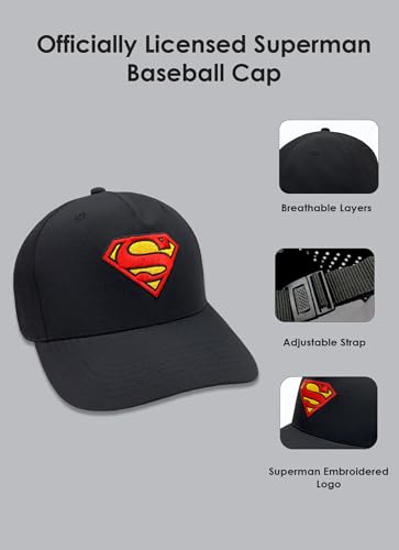 Image of Free Authority Official DC Comics Superman Embroidered Black Cap for Men & Women | Adjustable Closure