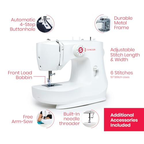 Image of SINGER 230281412 MX60, White | 6 stitches deliver 57 applications, LED light, Foot pedal, 4-step buttonhole , easy to use, great for crafts & mending