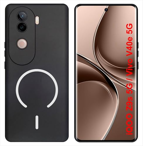 Image of SBMS Silicone Back Cover Case for iQOO Z9s 5G / Vivo V40e 5G | Soft Micro-Fibre Lining Inside | Magsafe Print On Back Side Camera Protection Bump | Shockproof Case Vivo V40e (Black)