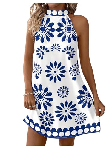 Image of Floerns Women's Sleeveless Floral Print Sundress Halter Neck A Line Short Dress