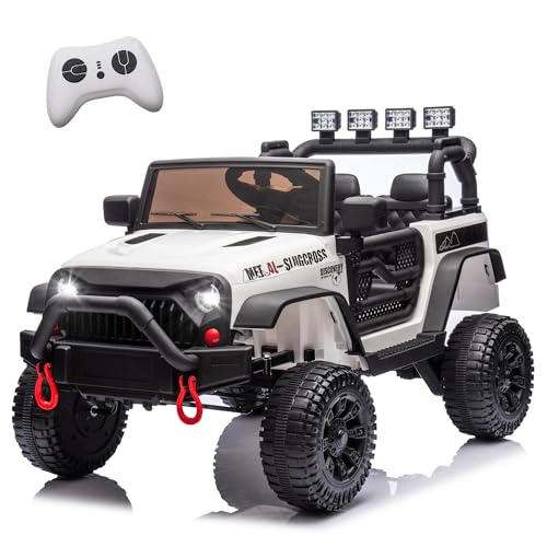 Okybaby 24V Kids Ride On Jeep Car, 400W Motor Ride On Toys w/Parents Remote Control, Electric Cars with 4-Wheel Suspension, Bluetooth, MP3, Music, LED Light, White