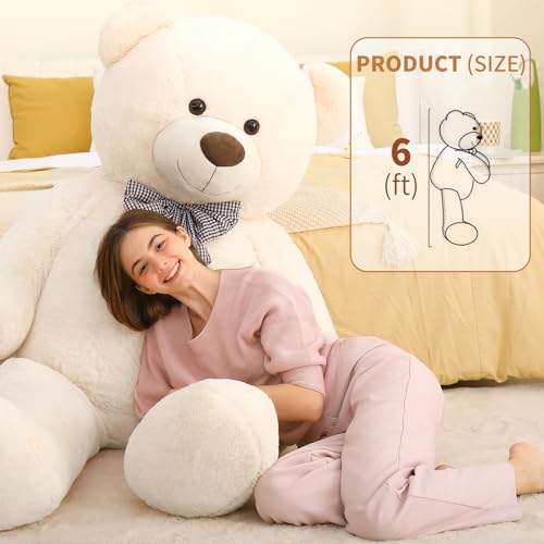 Image of MaoGoLan Giant White Teddy Bear Stuffed Animal 6 Feet,Soft Cuddly Smiling Face Big Life Size Valentines Teddy Bear Plush Gift for Boyfriend Girlfriend,Brithday