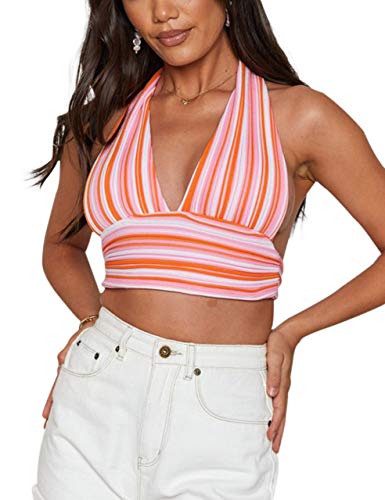 Safrisior women's y2k sexy deep v neck knit halter crop cami top …