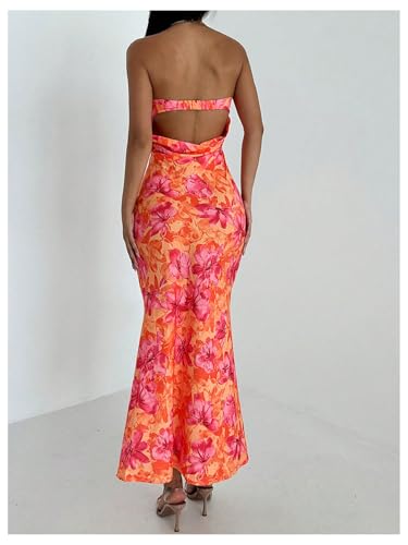 Image of GORGLITTER Women's Floral Dress Strapless Tube Open Back Bodycon Boho Summer Wedding Guest Vacation Beach Maxi Dresses