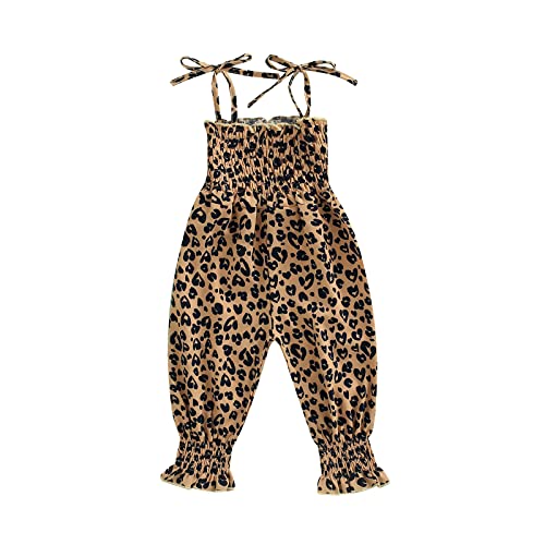 Infant Toddler Baby Girls Off Shoulder Romper Summer Sleeveless Suspender Jumpsuit Heart&Leopard Print Bodysuit
