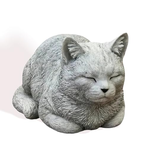 Seyont 6 Inch Cat Garden Statues - Outdoor Decor for Patio Yard Art Sleeping Cat Gifts for Women - Durable Grey Resin