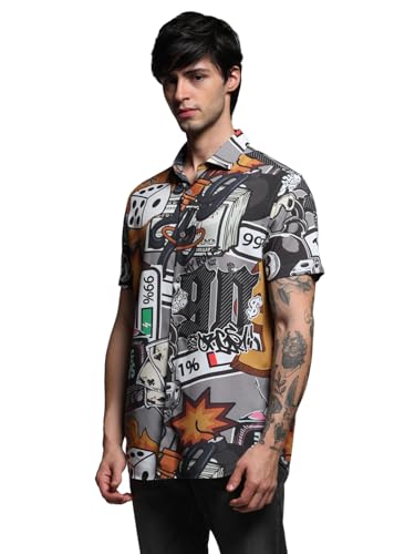 Image of Jack & Jones Men Spread Collar Graphic Printed Cotton Relaxed Fit Casual Shirt