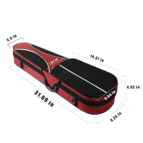 Fino 4/4 Full Size Violin Case Professional Oblong Violin Hard Case With Built-In Hygrometer,Super Lightweight Portable Carrying Bag Slip-On Cover With Backpack Straps (Red) #TOP3