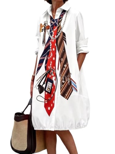 Image of UOOZEE Women's Long Sleeve Button Up Shirt Dresses Casual Loose Fit Spring Midi Dress with Pockets