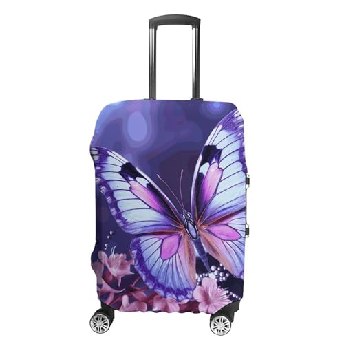 Purple Butterfly Travel Luggage Cover Elastic Washable Suitcase Cover Dustproof Anti-Scratch Suitcase Protector Fits 19-32 Inch Luggage, L