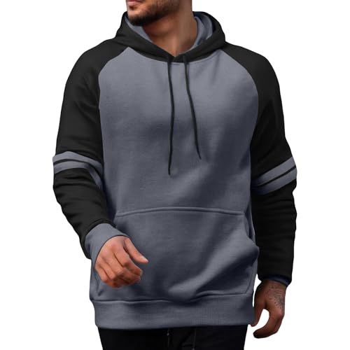 Mens Hoodies Pullover Sweatshirt Color Block Long Sleeve Patchwork Casual Hoodie with Pockets2