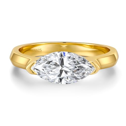 VISDIV 2CT Engagement Ring for Women Marquise Cut 925 Sterling Silver AAAAA Cubic Zirconia CZ Wedding Band Promise Ring For Women Solitaire Simulated Diamond Silver/Gold Size 5-10