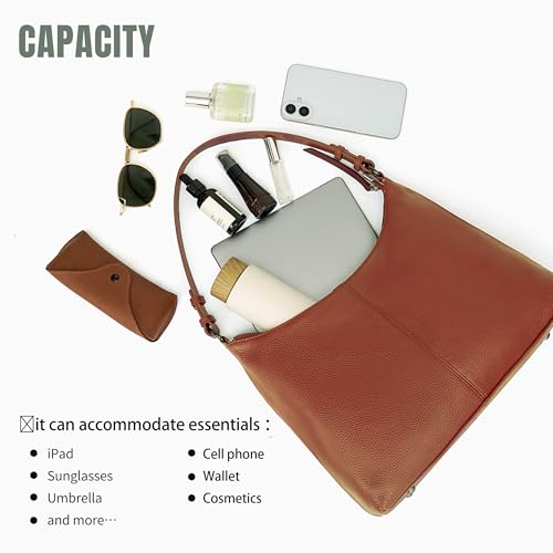 Image of Hobo Bag for Women Genuine Leather Purses Work Casual Shouldler Bag with Two Adjustable Straps