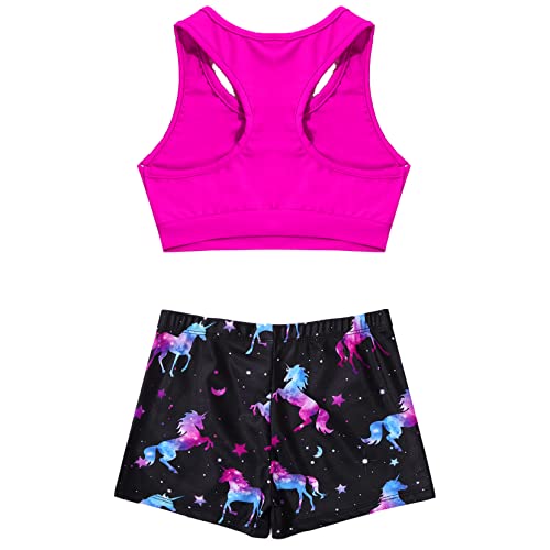 Yartina Kids Girls Sports Dance Gymnastics Leotard 2Pcs Outfits Racer Back Solid Crop Tops with Booty Shorts4