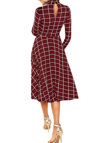 Image of Floerns Women's High Neck Plaid Fit and Flare Midi Dress