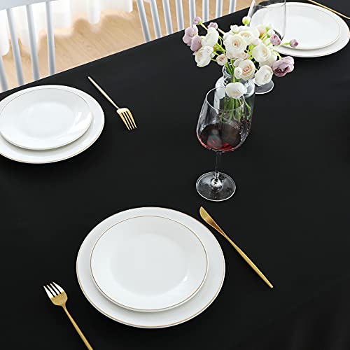 Image of FOLINS&HOME Black Rectangle Tablecloth 90 x 132 Inch Waterproof Table Cloth | Wrinkle Free Polyester Table Cloths, Spillproof Heavy Duty and Washable Table Cover for Party, Banquet - Rectangular /Oblong