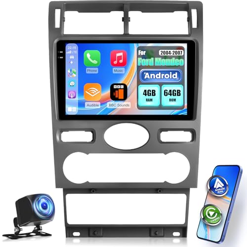 NHOPEEW Autoradio 4+64G Android pour Ford Mondeo 2004-2007 avec Carplay sans Fil et Android Auto - Écran incell 9 Pouces Prise en Charge WiFi GPS Commandes au...