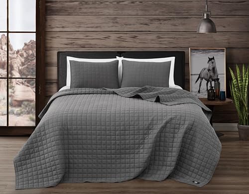 Frye Vintage Washed 100% Cotton 3-Piece King Quilt Set in Grey Solid Color Oeko-TEX Certified