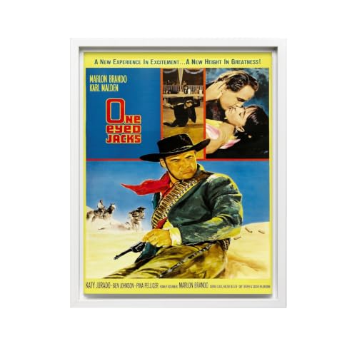 Atelier Lumiere Movie Print - One Eyed Jacks 1961 - Marlon Brando, Karl Malden, Ben Johnson - Classic Western Revenge Movie Poster Wall Art Decor - 18x24 White Framed CANVAS Wall Art