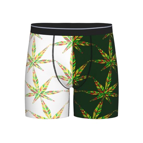 Funky Cannabis-Marijuana Leaf Abstract Men'S Long Leg Boxer Briefs Soft Breathable Quick Dry Underwear