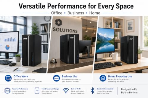 Image of Customized Acer Aspire Desktop Tower, Intel i5-13400 (10 Cores), 8GB / 16GB / 32GB RAM, 1.5TB / 2TB / Storage, 2 x HDMI Support Dual 4K Monitor, Wins 11, Wired KB & Mouse