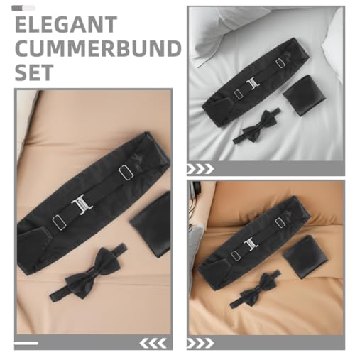 Set de corbata de moño y fajín negro para hombre miniatura 3