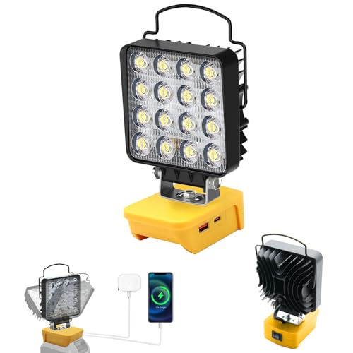 Foco de Trabajo LED 48W 5000LM para Batería Dewalt 20V   16 Leds, 2 Modos de Luz, Soporte Portátil Con Carga Tipo C y USB   Ideal para Camping, Trabajo, Pesca
