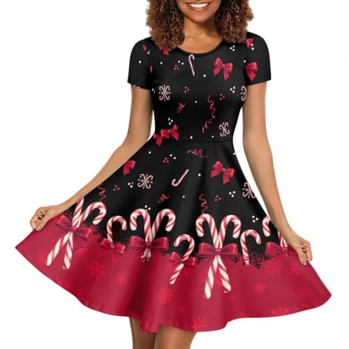 Image of Forchrinse Summer Dresses for Women Crew Neck Short Sleeve Midi Dress Casual Beach Vacation Sundress