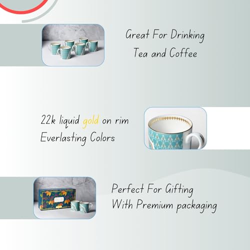 Image of India Circus Fine Bone China Coffee Mug Set of 6-220 Ml Each | Accented with 22 Carat Gold (6 Pcs)(LE12), Tea Cup Set of 6, Mugs for Coffee, Cups Set, Ideal for Gifting, Perfect for Home & Office