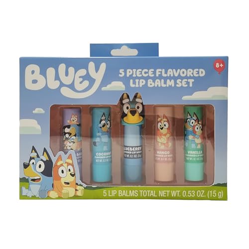 Bluey 5 Piece Flavored Lip Balm Set with Bluey Topper
