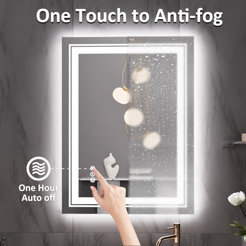 32" x 24" LED Bathroom Mirror with Lights, Front and Backlit Mirror, Anti-Fog Lighted Vanity Mirror, Stepless Dimmable, 3 Colors LED Mirror (Horizontal/Vertical)