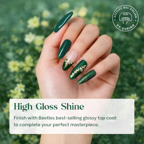 Beetles Green Gel Polish Set - 6 Color Spring Jelly Glitter Green Sparkle Gel Nail Polish Set, Soak Off UV Nail Lamp Avocado Dark Carnival Nail Art Design Home Salon Valentines Gifts for Women