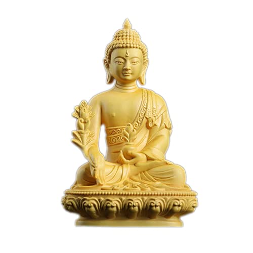 仏像 木彫り 置物 薬師如来 薬師瑠璃光如来 薬師仏 真言宗如法 仏像置物 仏壇仏像 無病息災 風水 祈る 厄除け (高さ14.5cm 巾8cm 奥行6.5cm )